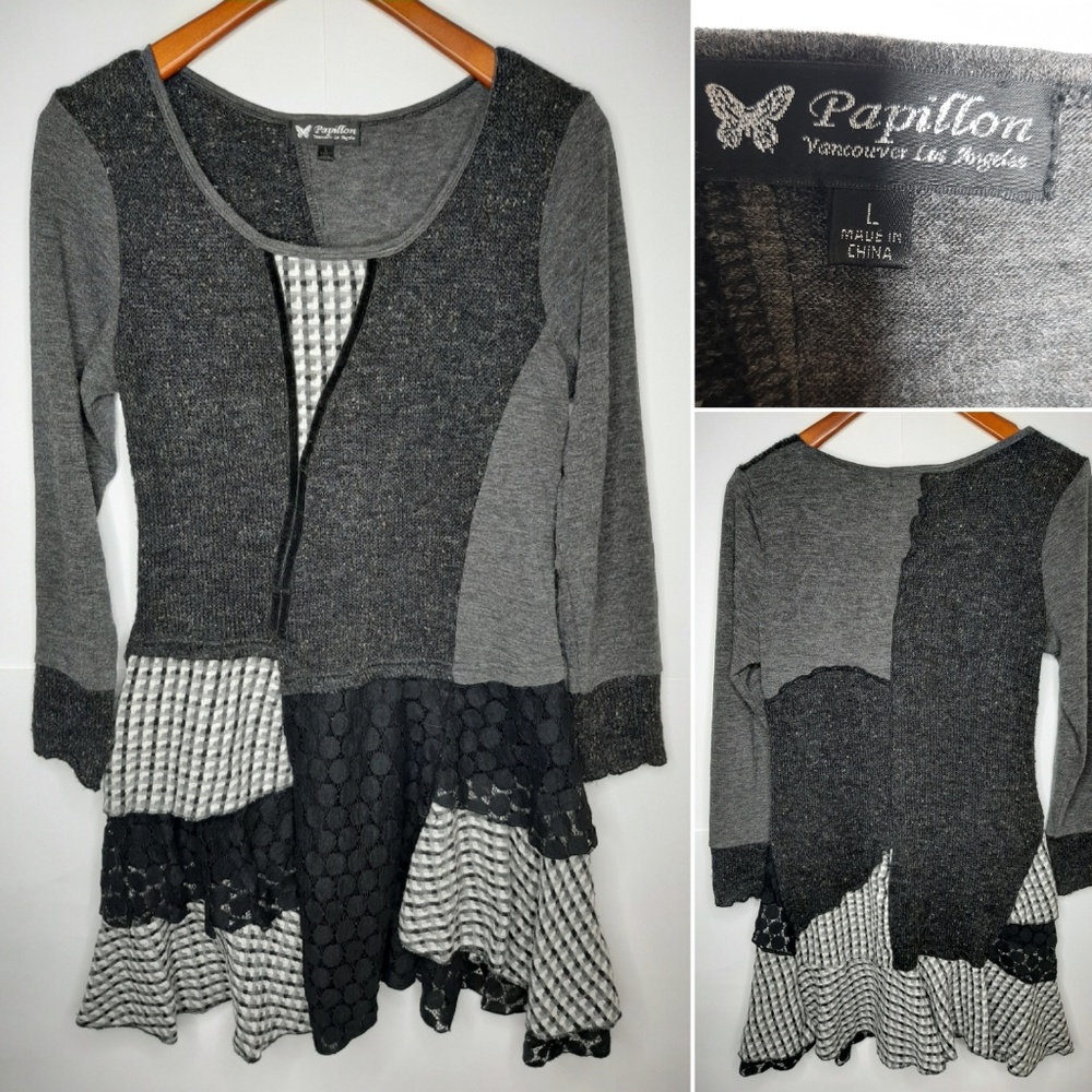 Papillon patchwork sweater dress size L - Picture 3 of 8